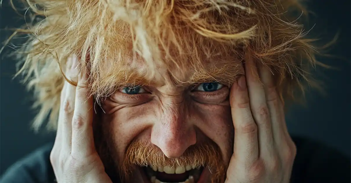 Man looking manic because he has purchased another domain name